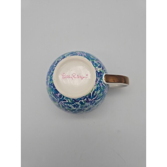 Lilly Pulitzer Blue Floral Logo inside Gold Handle Coffee Tea Coco Mug 14 oz - Picture 6 of 10